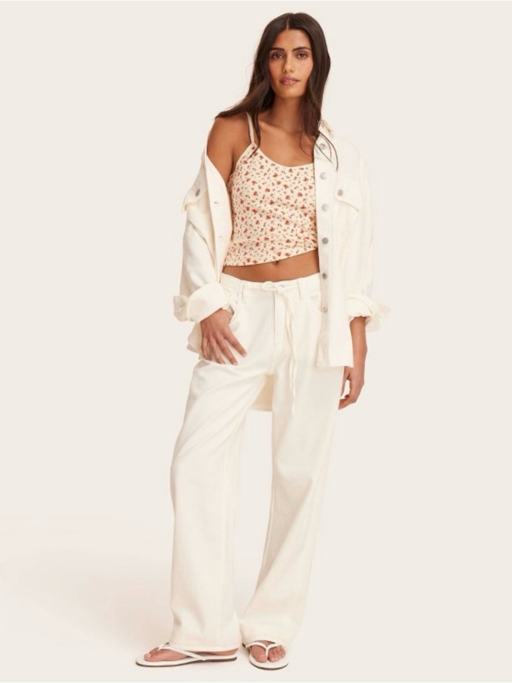 Parke x Target Mid Rise Drawstring Baggy Jeans Cream Cotton Womens NWT